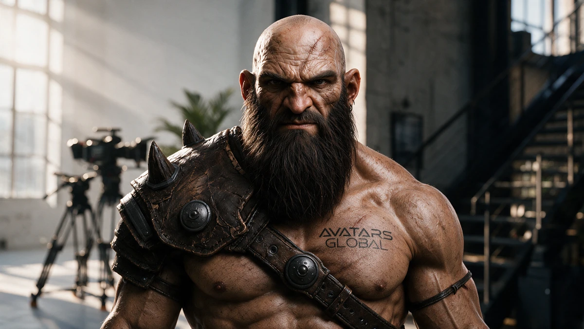 An original bearded warrior character in the studio